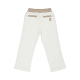 Back viewnof the off-white joggers featuring a contrast sand-colored waistband and grey drawstring.