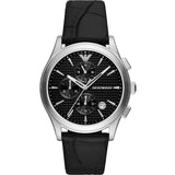 Emporio Armani Chronograph Paolo Gents Black Dial Black Leather Strap Watch