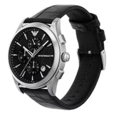 Emporio Armani Chronograph Paolo Gents Black Dial Black Leather Strap Watch