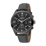 Esprit Milo Gents Black Dial Black Case Grey Leather Strap Watch
