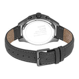 Esprit Milo Gents Black Dial Black Case Grey Leather Strap Watch