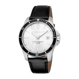 Esprit Leo III Gents White Dial Silver Stainless Steel Case Black Leather Strap Watch