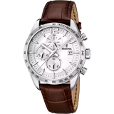 Festina Timeless Chronograph Men's Silver Dial Brown Leather Strap Watch