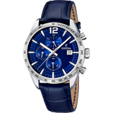 Festina Timeless Chronograph Gents Blue Dial Blue Leather Strap Watch