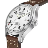 Festina F20151/1 Gents Automatic White Dial Brown Leather Strap Watch