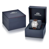 Festina F20151/1 Gents Automatic White Dial Brown Leather Strap Watch