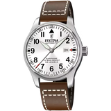 Festina F20151/1 Gents Automatic White Dial Brown Leather Strap Watch