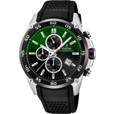 Festina The Originals Gents Green Dial Black Rubber Strap Watch