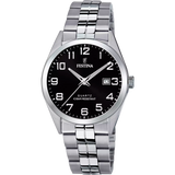 Festina Men's Classics Black Dial Steel Strap Watch