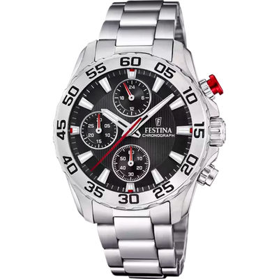 Festina Boy's Chrono Black Dial Silver Watch