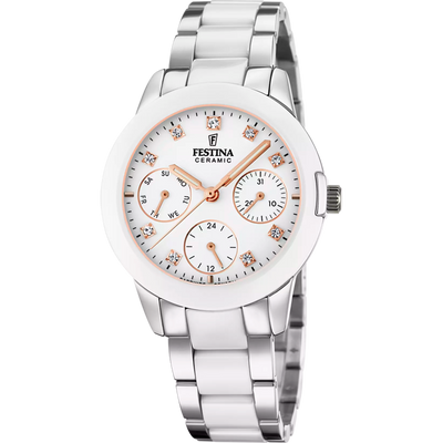 Festina Ceramic Ladies White Dial Watch Stainless Steel and Ceramic Watch