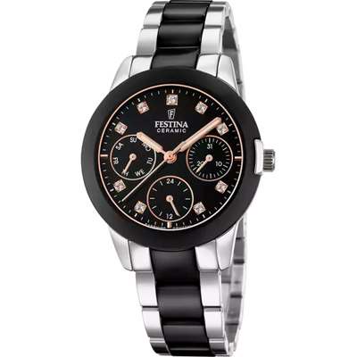 Festina Ceramic Women's Black Dial Silver Black Watch
