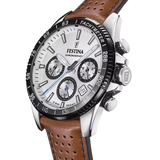 Festina Timeless Chronograph Men's Silver Dial Brown Leather Strap Watch