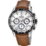 Festina Timeless Chronograph Men's Silver Dial Brown Leather Strap Watch