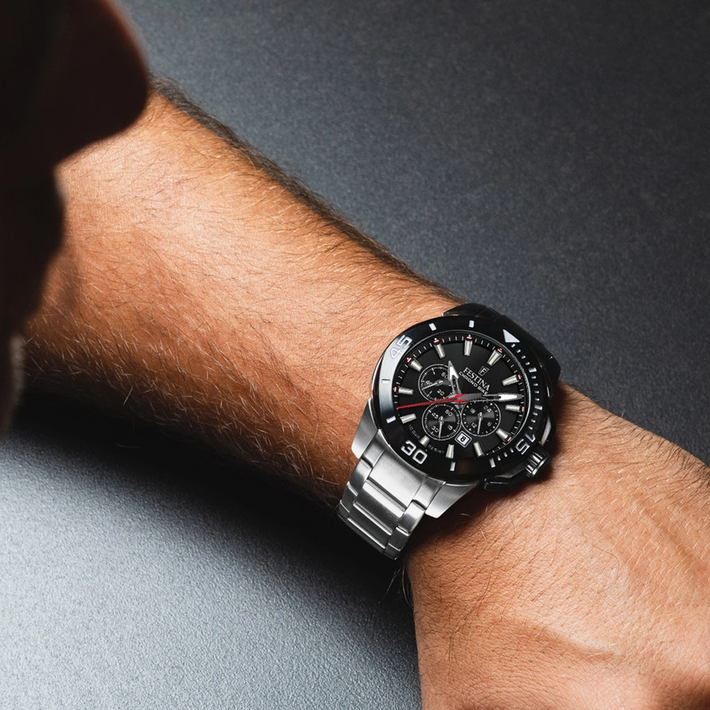 Festina Chrono Bike Men's Black Dial With Stainless Steel Strap Watch | Fashion Watches | GCC | Men | Mens | Mens Watches Festina Chrono Bike Men's Black Dial With Stainless Steel Strap Watch | Fashion Watches | GCC | Men | Mens | Mens Watches