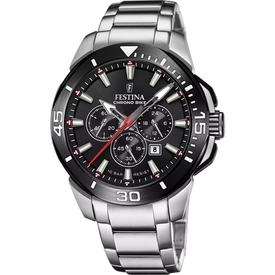 Festina Chrono Bike Men's  Black Dial With Stainless Steel Strap Watch