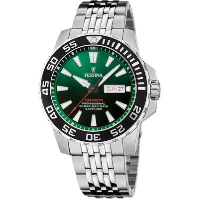 Festina Men's Green Dial Stainless Steel Watch