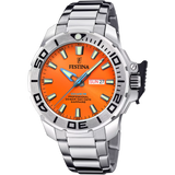 Festina The Originals Men' Orange Dial Stainless Steel Watch With Extra Orange Strap
