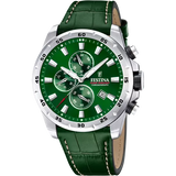 Festina Timeless Chronograph Gents Green Dial Green Leather Strap Watch