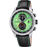 Festina Timeless Chronograph Men's Green Dial Black Leather Strap Watch