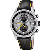 Festina Timeless Chronograph Gents Grey Dial Black Leather Strap Watch