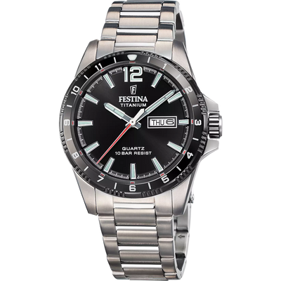 Festina Men'S Black Dial Titanium Watch