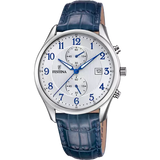 Festina Timeless Chronograph Gents White Dial Blue Leather Strap Watch