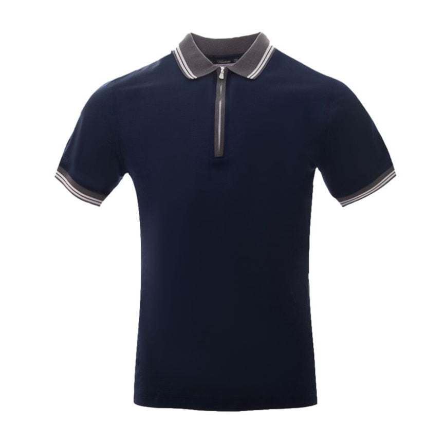 Gran Sasso Men's Tennis Zip Polo Shirt with Striped Trim | All Clothing | departure-to-desk | Men | Men's Polo Shirt | Mens | Mens Fashion | new-season-2025 | Polo shirt | Polo T-shirt
