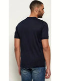 Midnight blue crewneck T-shirt with short sleeves, viewed from the back. Features a plain design and smooth knit fabric.