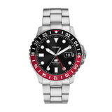 Fossil Blue GMT Men’s Stainless Steel Watch with Black & Red Bezel