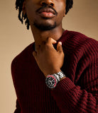 Fossil Blue GMT FS6092 Side View Silver Case and Red-Black GMT Bezel – Blue Salon Qatar