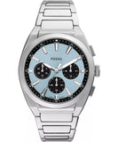Fossil Everett FS6105 Men’s Silver-Tone Chronograph Watch with Blue Dial