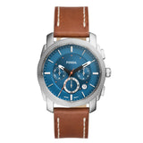 Fossil Machine Men’s Blue Chronograph Watch with Brown Leather Strap