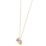 Les Nereides Round Purple Faceted Glass Stone And Magnolia Flower Pendant Necklace