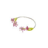 Les Nereides Fine Silver Cuff Bracelet With Pink Magnolia Flowers And Crystals