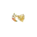 Les Nereides Adjustable Yellow Heart Ring With Zinnias And Daisies