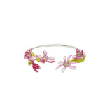 Les Nereides Fine Silver Cuff Bracelet With Pink Magnolia Flowers And Crystals
