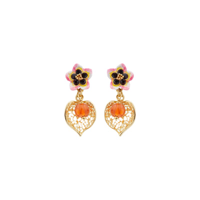 Les Nereides Paradis Perdu Tiaré flower and Physalis Post Earrings