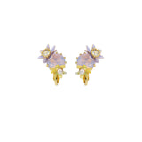 Les Nereides Round Purple Faceted Glass Stone And Magnolia Flower Earrings