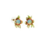 Les Nereides Large Magnolia Flower And Blue Cabochon Earrings