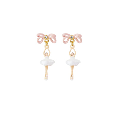 Les Nereides White Tutu And Pink Bow Mini Ballerina Earrings