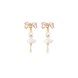Les Nereides White Tutu And Pink Bow Mini Ballerina Earrings