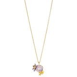 Les Nereides Round Purple Faceted Glass Stone And Magnolia Flower Pendant Necklace