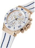 Guess Co-Pilot Ladies White Dial Rose Gold Case White With Blue Stripe Silicon Band Watch