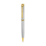 Guy Laroche Romain luxury ballpoint pen in sleek stainless steel with gold-plated accents and signature GL monogram detailing.