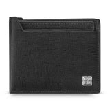 Guy Laroche Victor bi-fold wallet in black textured leather featuring a removable card holder and silver-tone GL logo emblem.