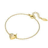 Police Heartstone Women’s Gold Crystal Chain Bracelet – Heart Lock Design