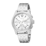 Silver-toned Esprit men's chronograph watch with a white dial and multi-link metal bracelet.