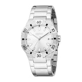 Silver-toned Esprit men's watch with a multi-link bracelet, round case, and a rotating bezel with black numerical markings.