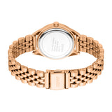 Rose gold-toned women's watch with a round case, multi-link bracelet, and a fold-over clasp with 'ESPRIT' logo. Stainless ste